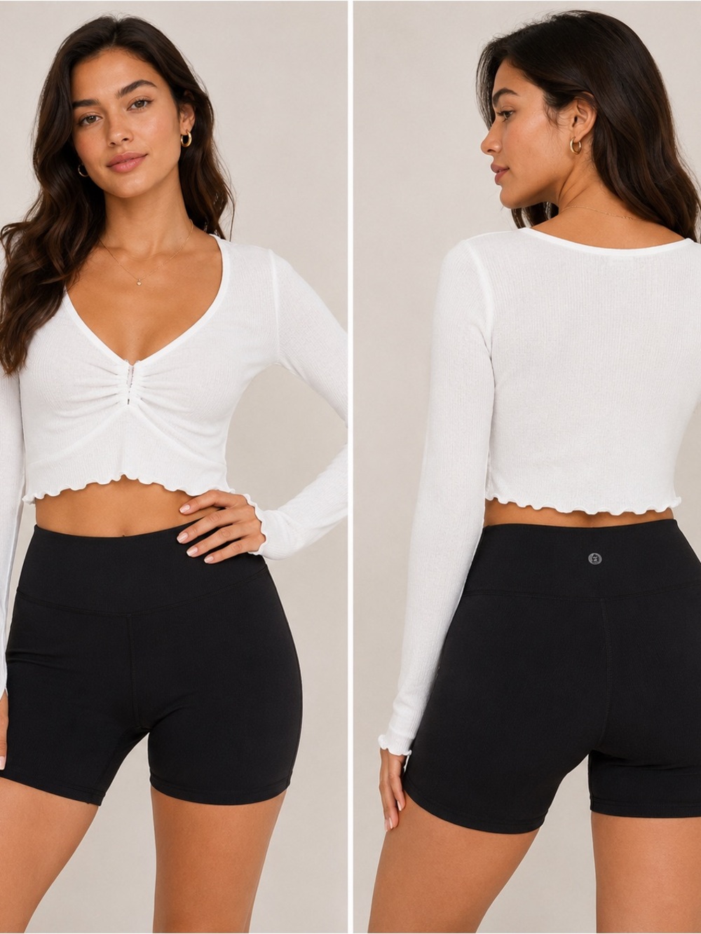 NWT Steele White Ribbed Crop Top XL Long Sleeve Ruched Front Y2K